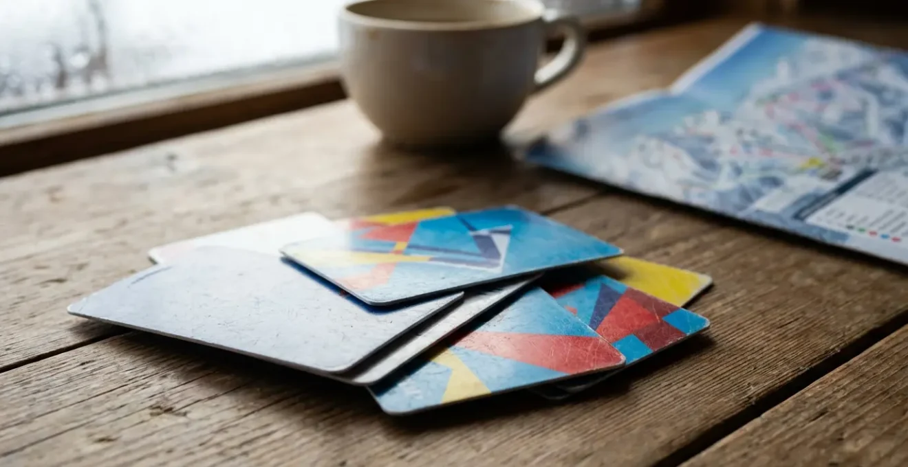 Parents consultant une carte des pistes avec calculs de forfaits de ski