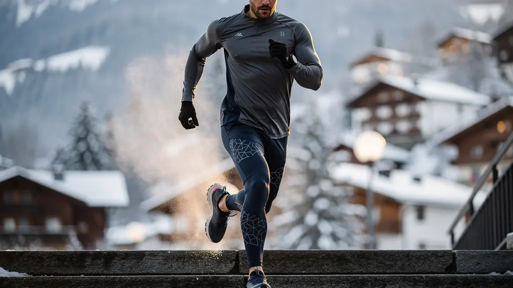 Personne montant des escaliers enneigés en extérieur pour l'entraînement cardio