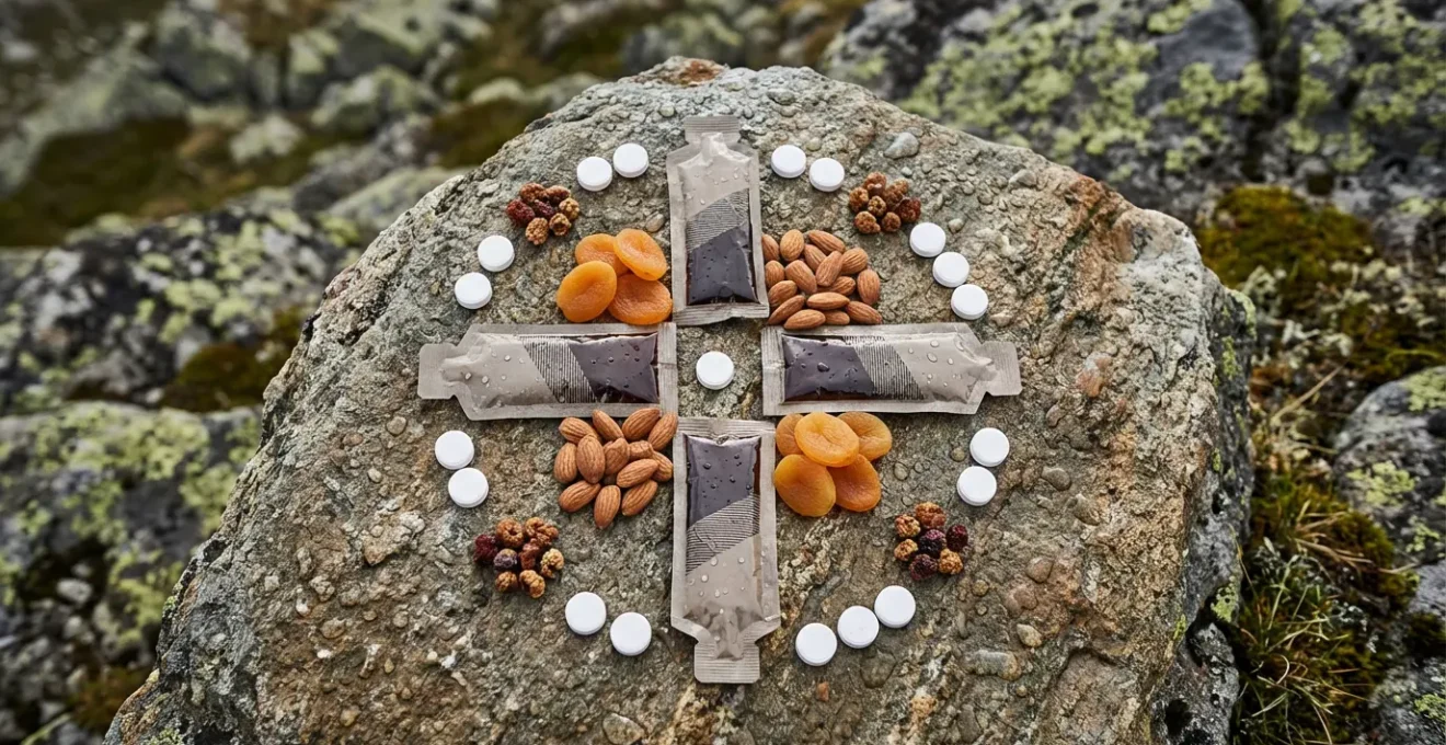 Ravitaillement en trail de montagne avec aliments énergétiques adaptés à l'altitude